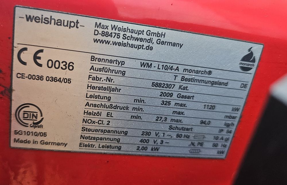 Palnik olejowy Weishaupt Monarch WM- L10 / 4 -A suszarnia  do 1120kW