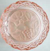 Miska owocarka szklana w odcieniach różu wzory owoców PRL