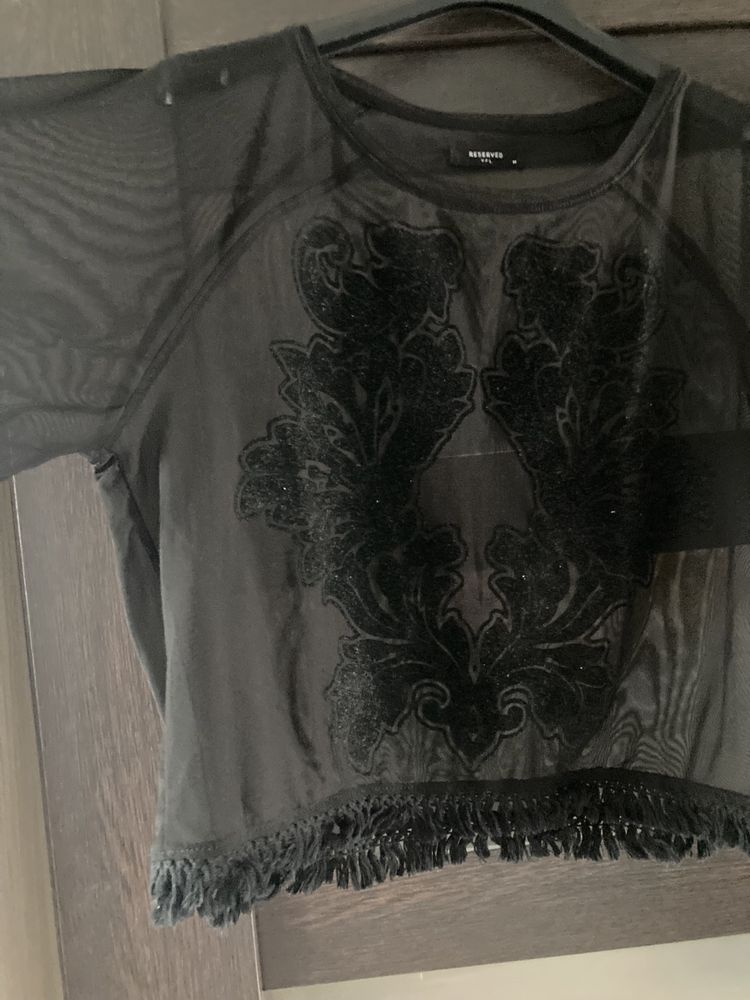 Przezroczysta czarna bluzka tiulowa boho onesize