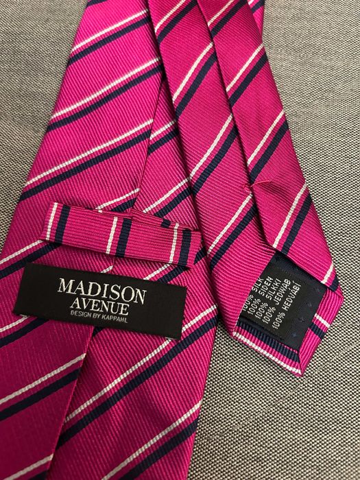Krawat męski szeroki medison Avenue róż fuksja paski jedwab