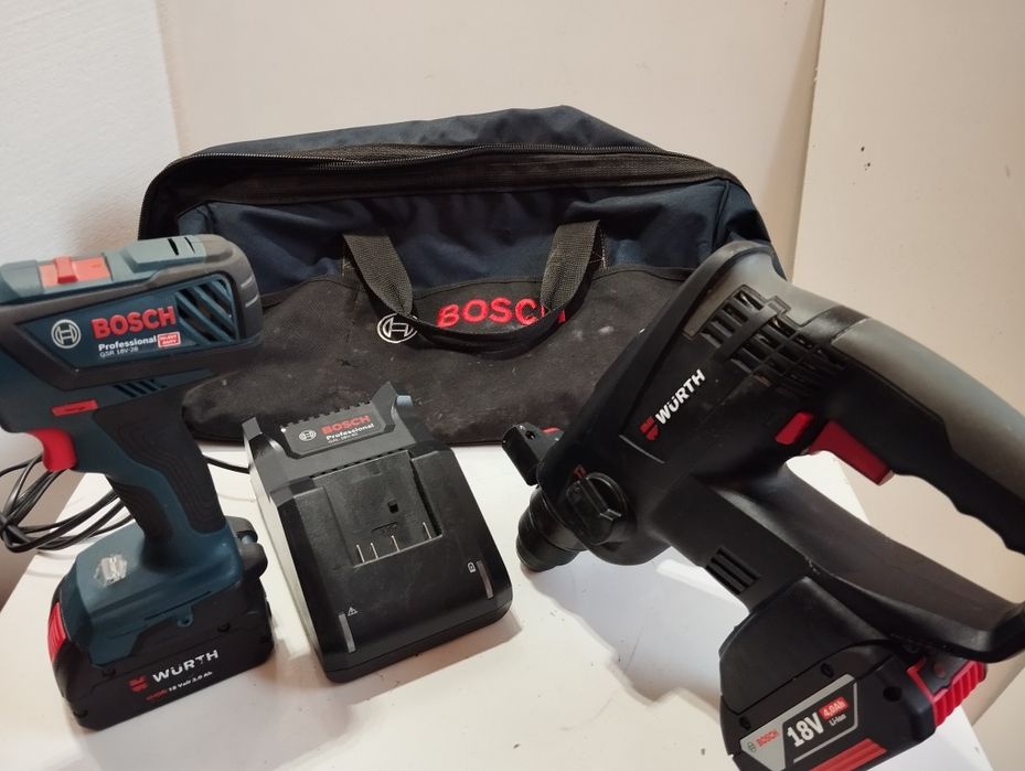 Zestaw akumulatorowy BOSCH WURTH młotowiertarka i wkrętarka 18 v