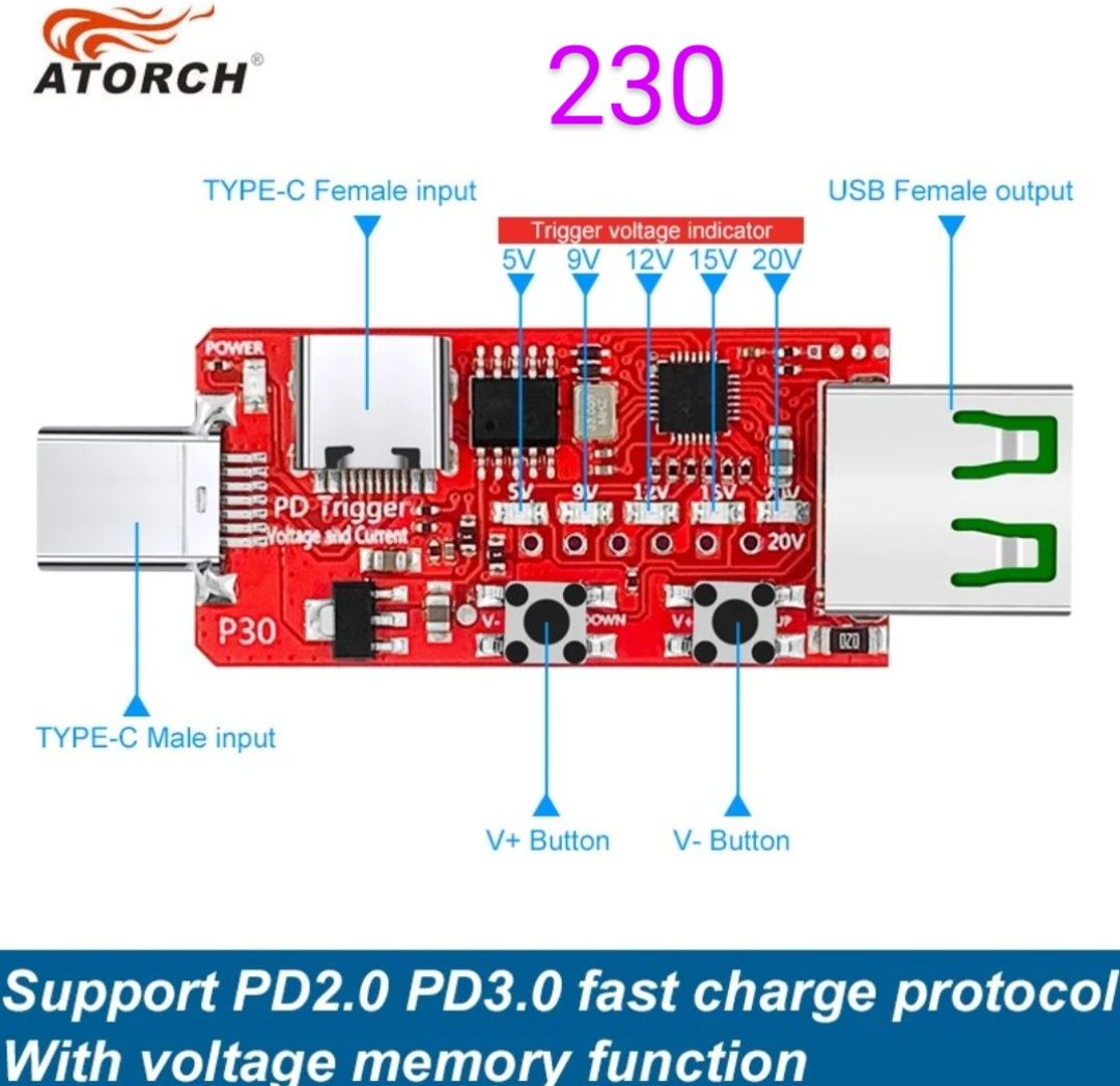 USB tester ATORCH UD18/UD24,  30V, DC 5.5,  Bluetooth . Юсб тестер