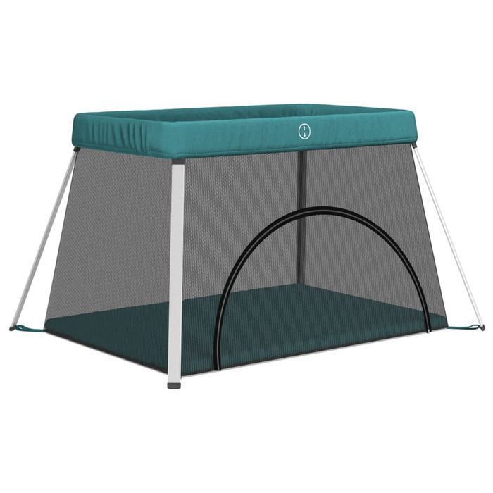 Vidaxl Kojec Dla Dziecka Z Materacem, Zielony, Lniana Tkanina