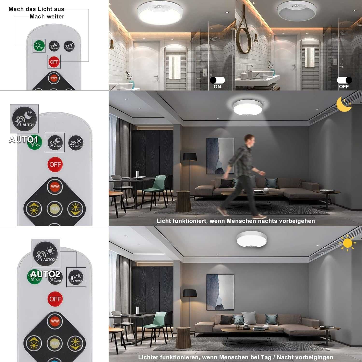 Lampa sufitowa USB! LED z czujnikiem ruchu, ściemniana, pilot, 3 tryby