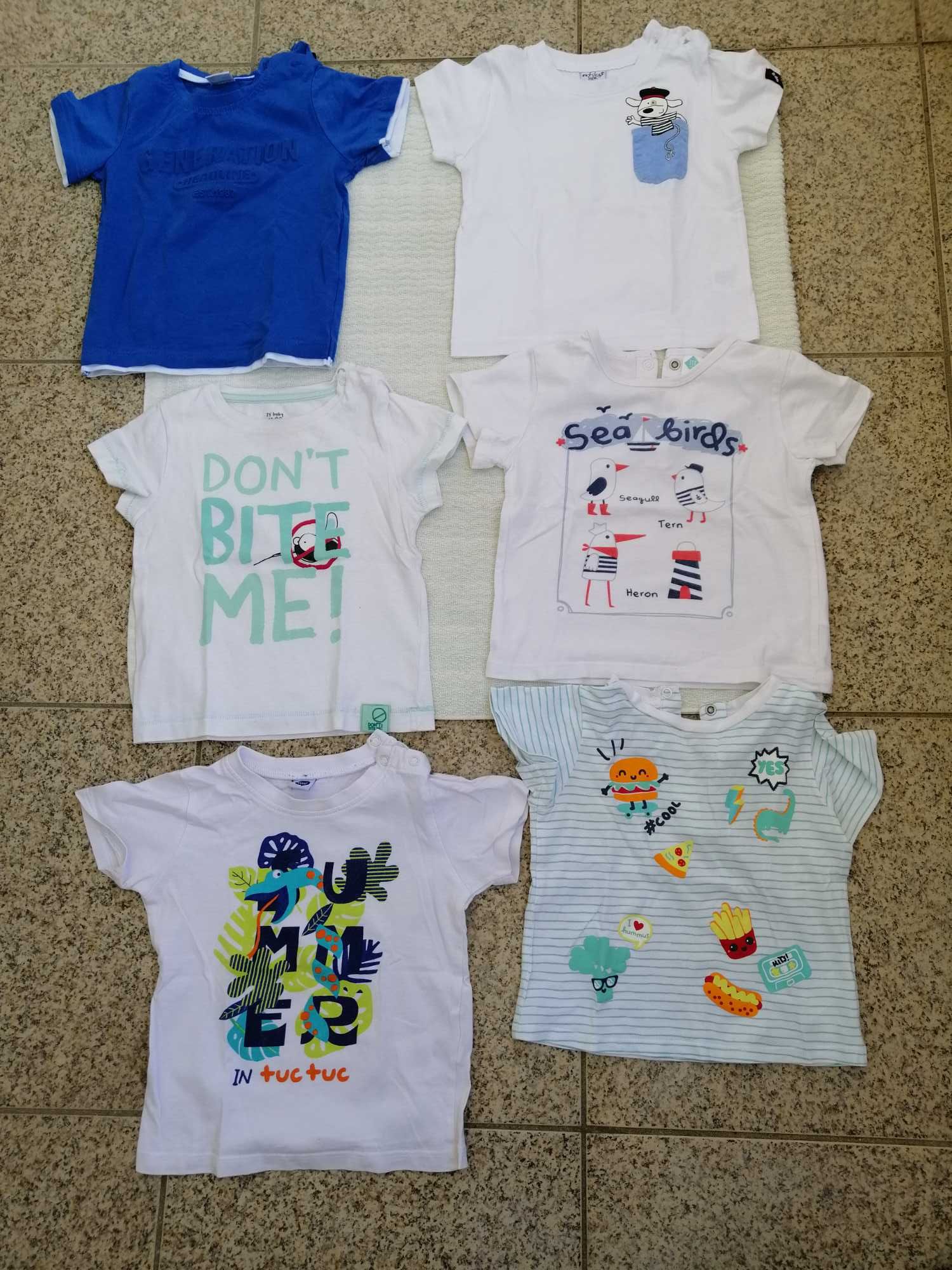 6 T-shirts manga curta, tamanho 12 a 18 meses