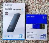 WD Blue SATA SSD 2TB. Dysk M.2 SATA + obudowa do tego typu dysku.
