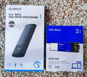 WD Blue SATA SSD 2TB. Dysk M.2 SATA + obudowa do tego typu dysku.