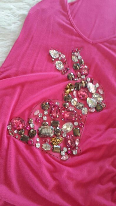 Top bluzka tunika różowa, zajączek XS, kamyki, ozdoby, kryształki