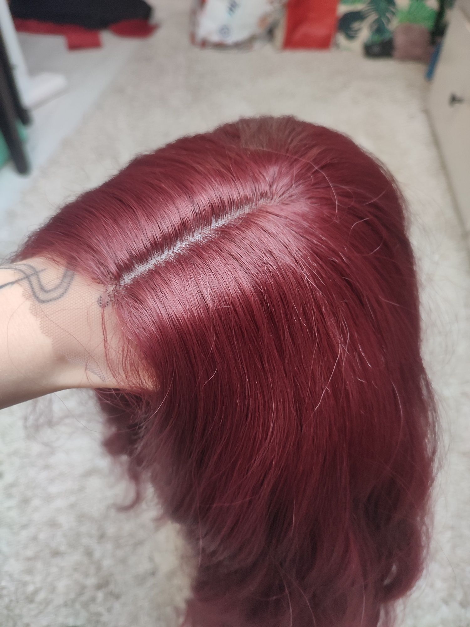 Peruka burgund burgundowa bordo wig lace front gęsta jakość