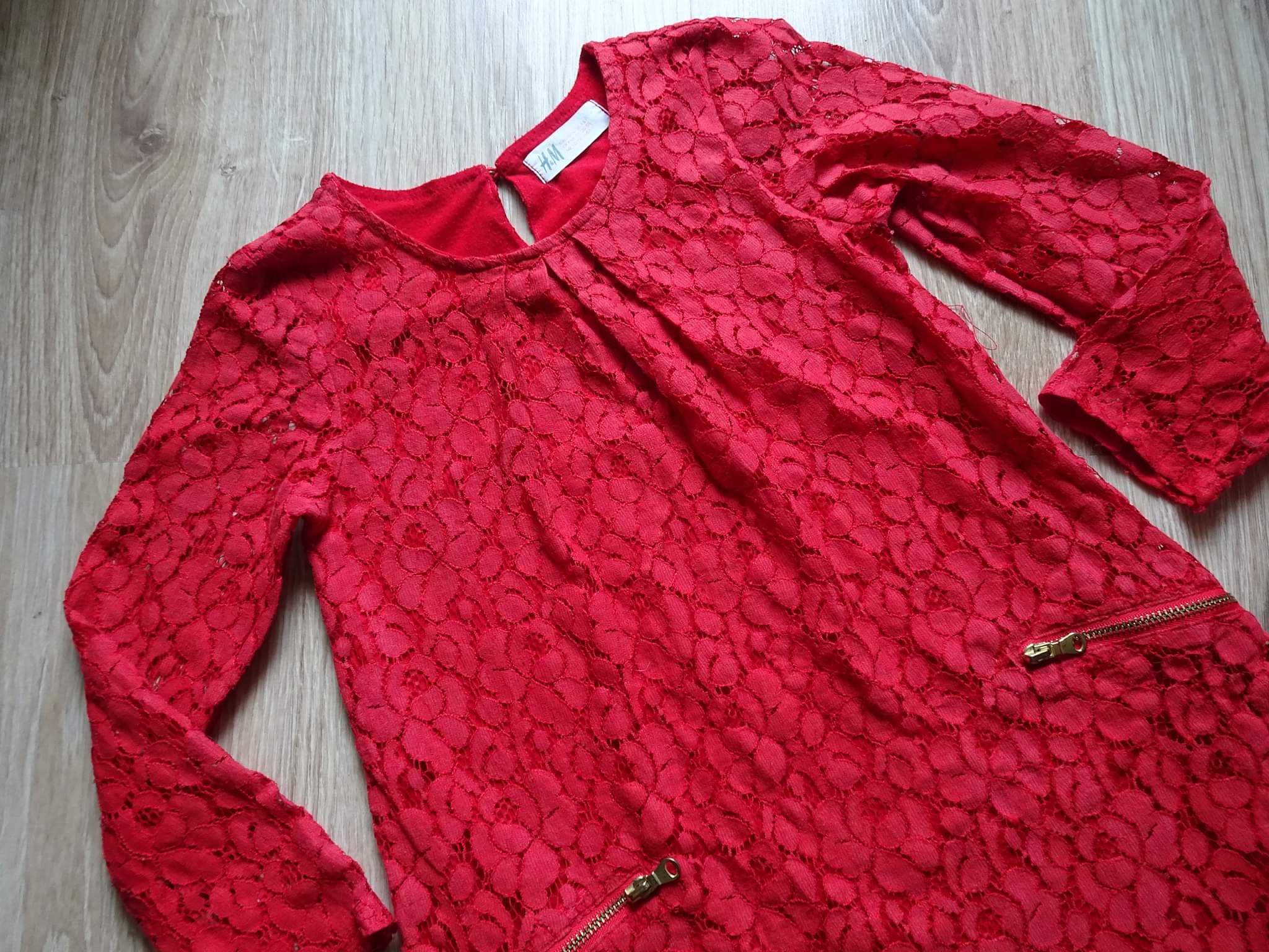 H&m koronkowa czerwona sukienka sukieneczka święta balerinki 110/116