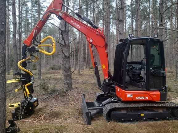 NOWY-HARVESTER harwester KUBOTA U56-5 + głowica Arbro 400s.