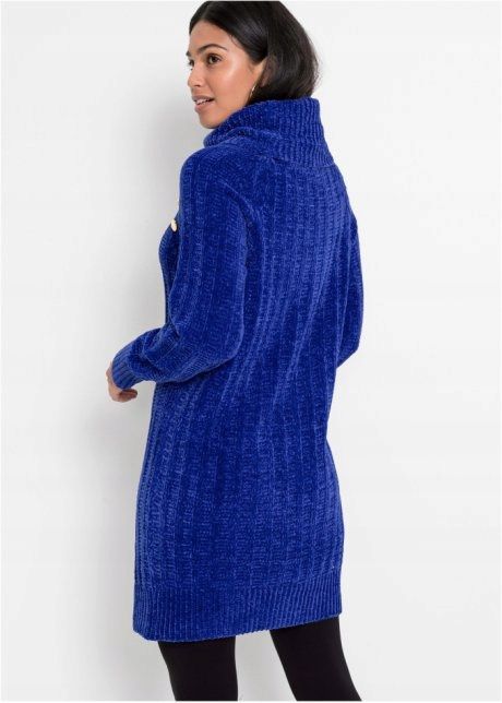 B.P.C długi sweter z szenili szafirowy z guzikami r.48/50