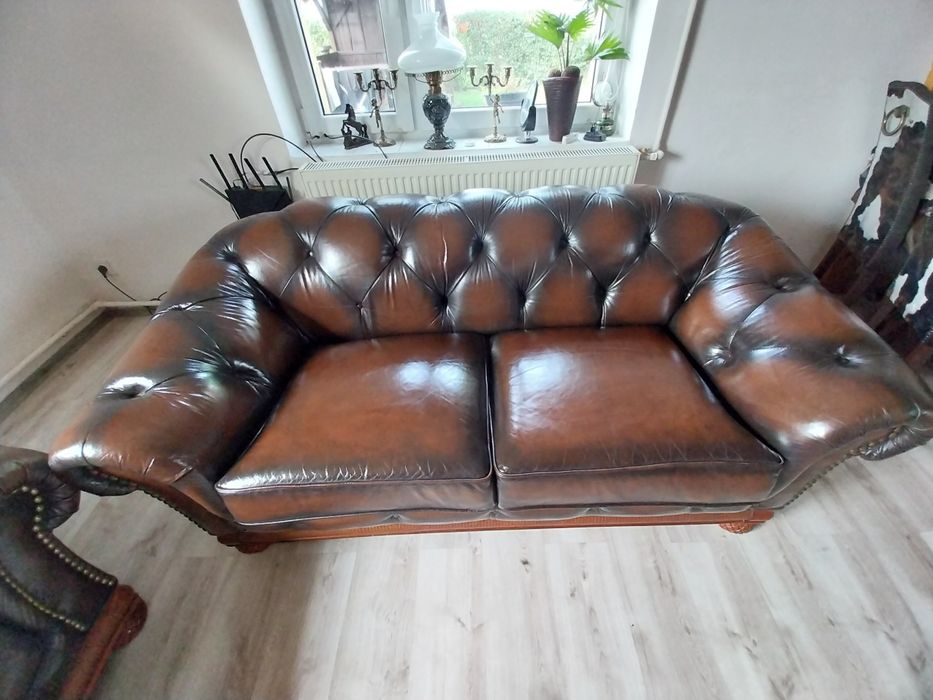 Komplet Komplet wypoczynkowy typu chesterfield 3+2+1  100% skór