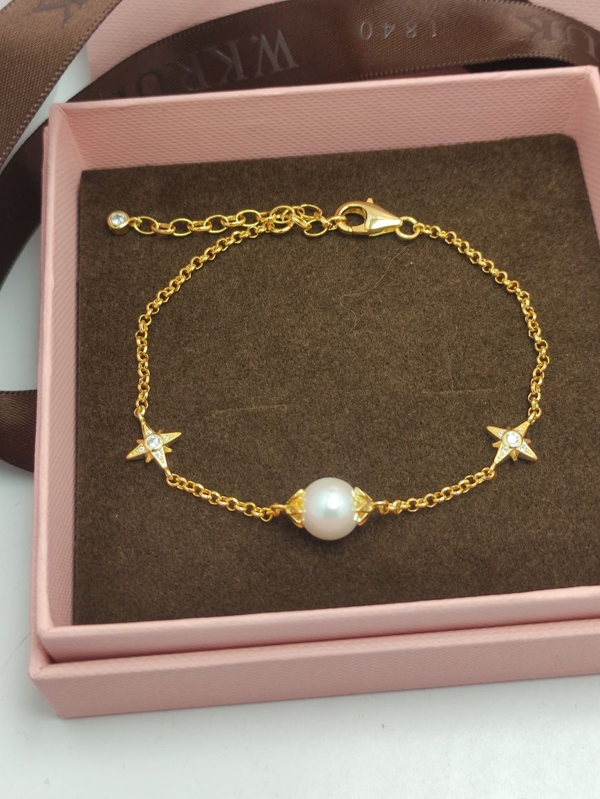 Bransoletka srebrna pozłacana 925 z perłą naturalną