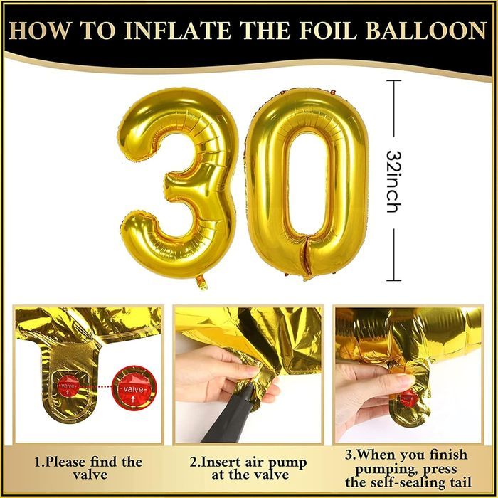 Zestaw Dekoracji na 30. Urodziny Czarno-Złote Balony Konfetti Baner