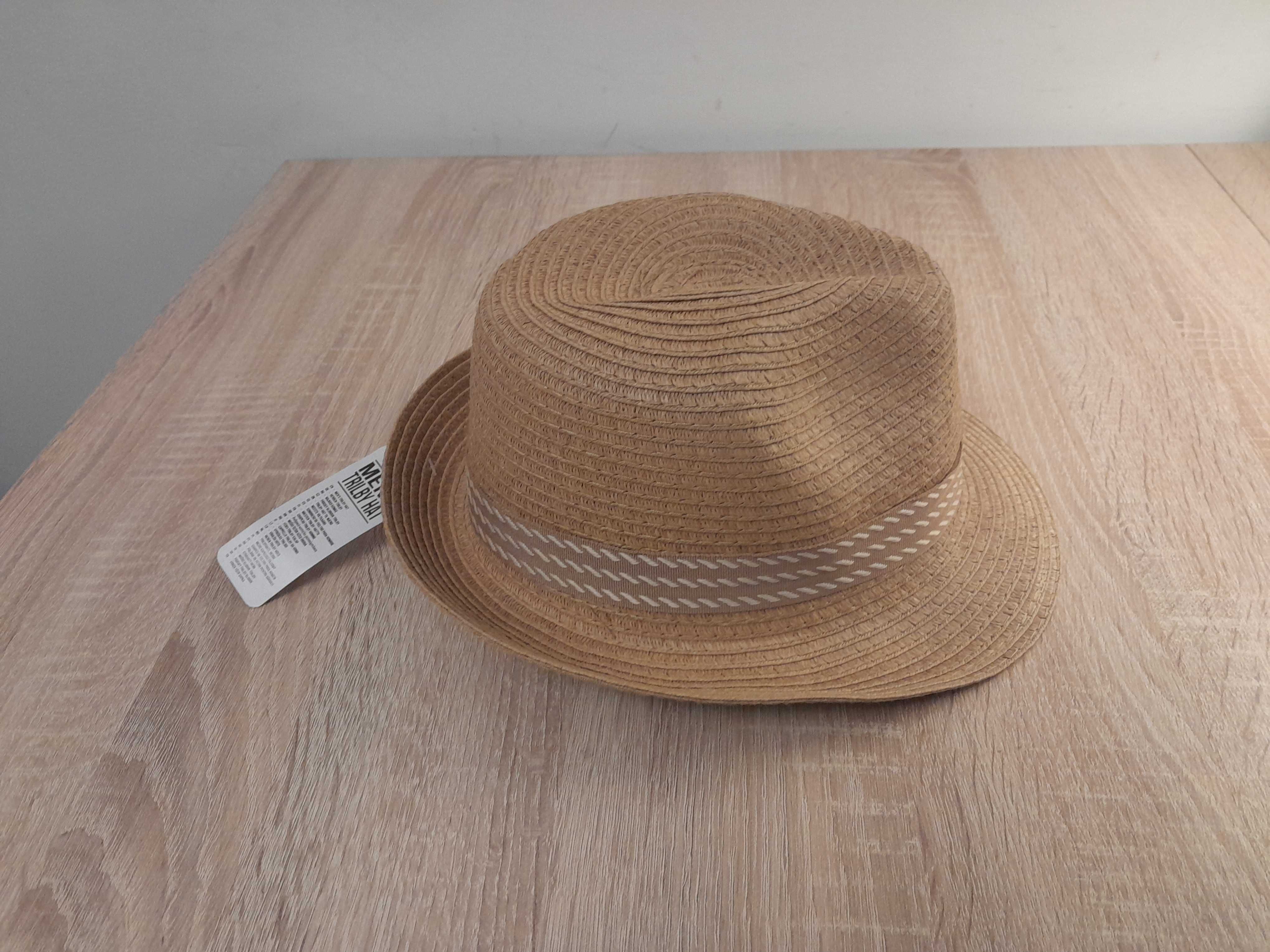 Kapelusz męski w stylu Panama, rozm. 57_ Fasion_złoty / zdobnia beżowa