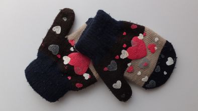 рукавицы синие с сердечками варежки двойные на 2 - 3 года