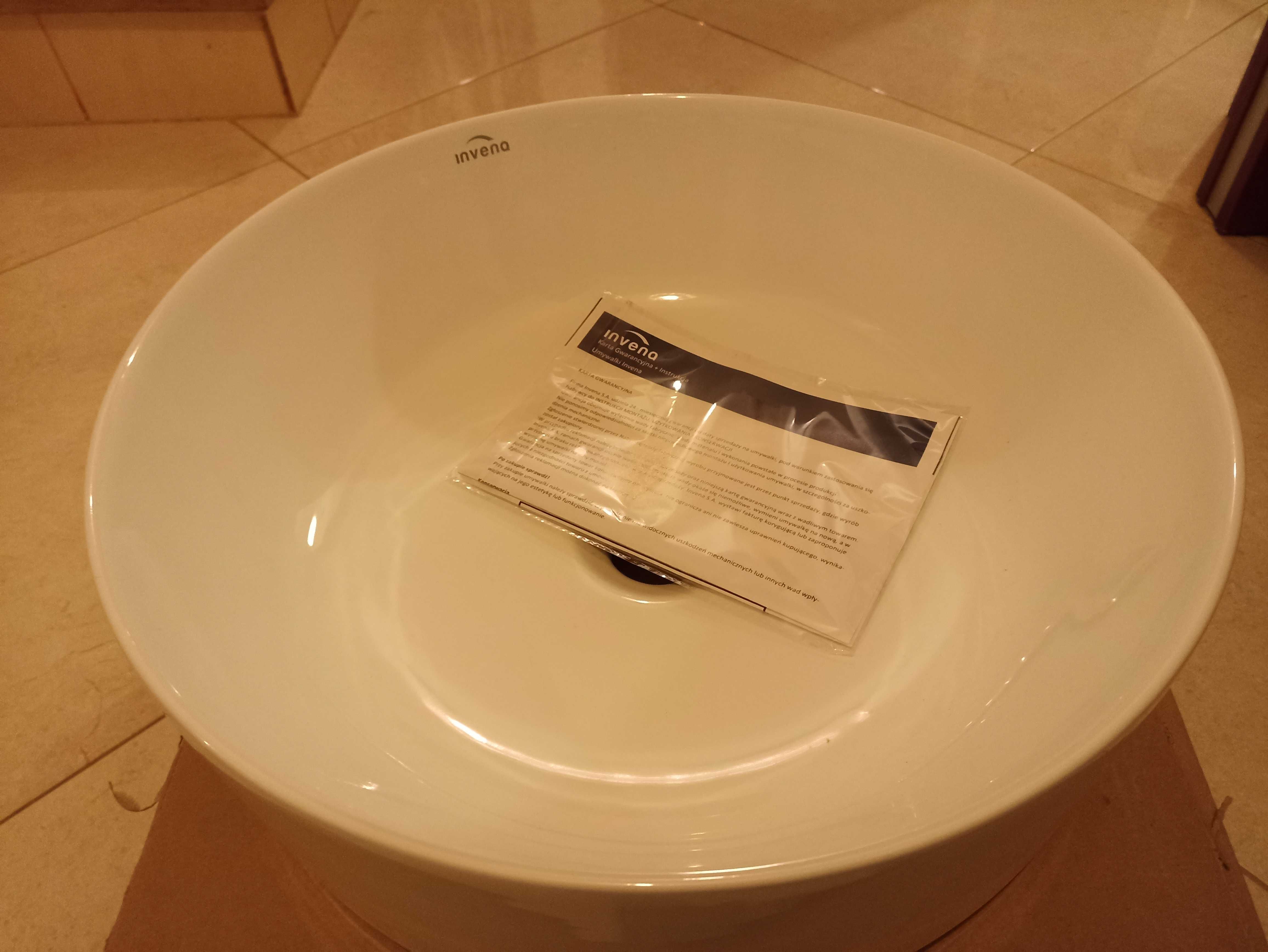 umywalka nablatowa okrągła Keto 41,5 cm biały Invena nowa łazienka
