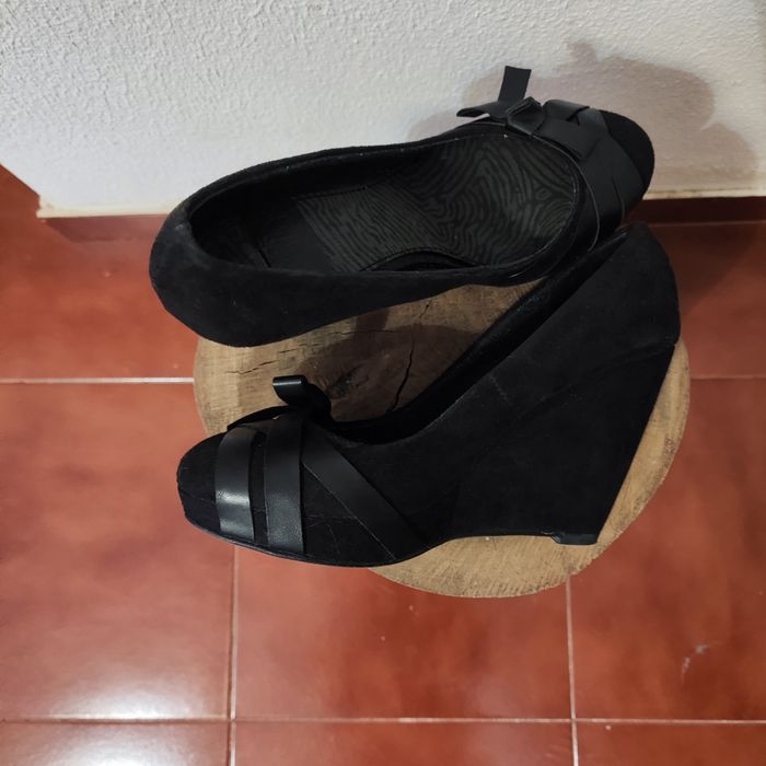 Sapatos salto alto plataforma pele de pêssego preto 38