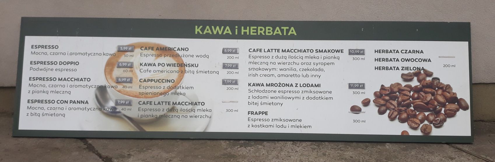 OKAZJA! REKLAMA 2 szt. Napoje/ desery. bar cafe tea 160 i 340 na 90cm