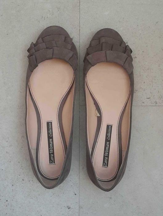 Sabrinas, sapatos rasos cinzentos em pele, Zara