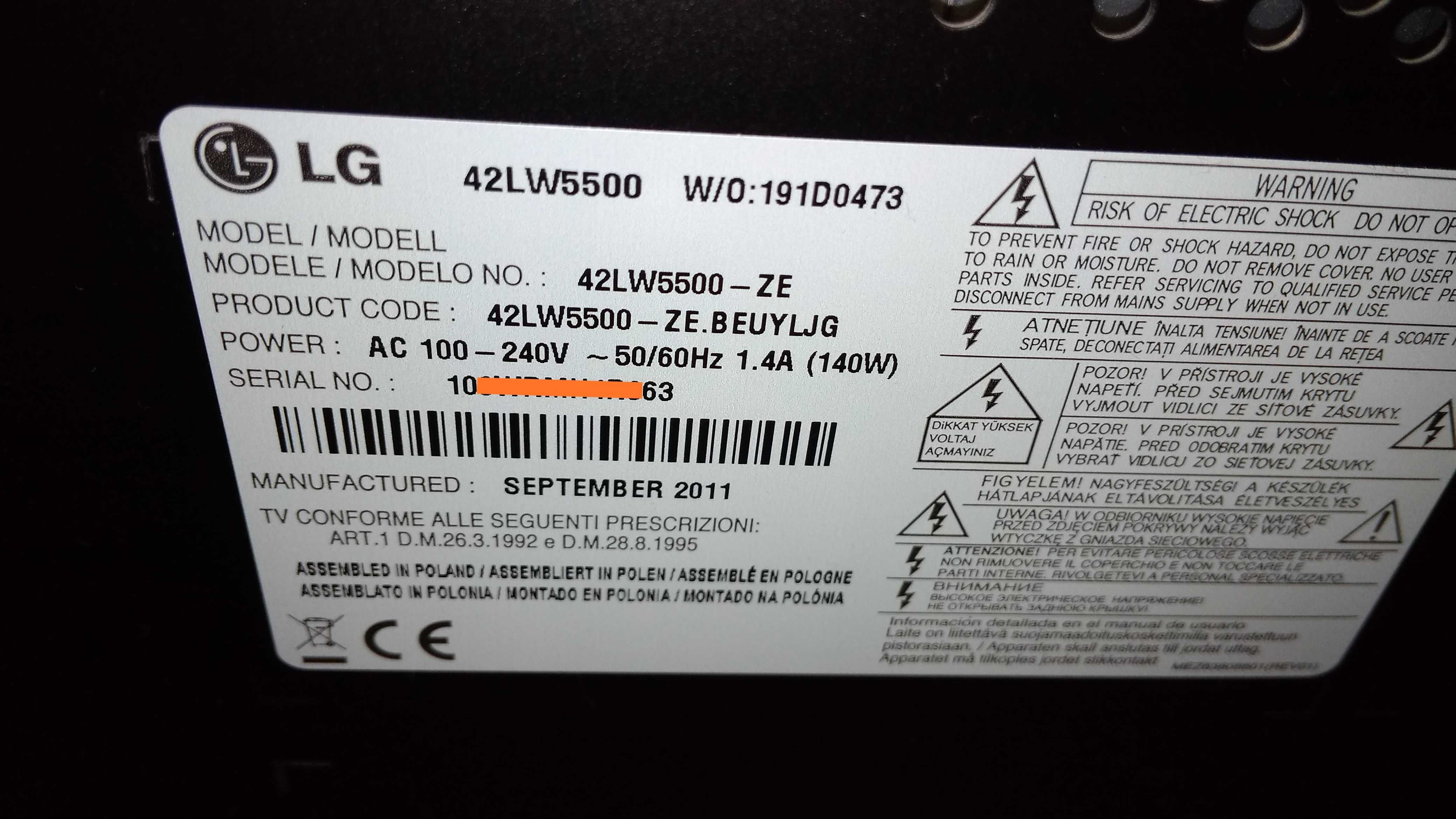 Telewizor LG 42LW5500 42 cale LED 3D Full HD + tuner DVB-T2