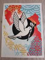 Screen print Shepard Fairey Barbwire Dove Collage