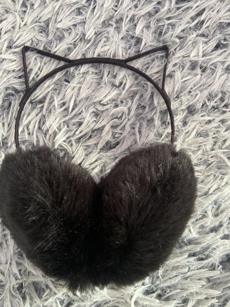 Nauszniki futrzane uszy kotka czarne jak nowe