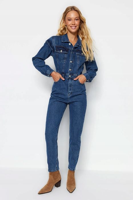 Trendyol 42 Xl Jeansowy Kombinezon Bawełniany Blue J28939