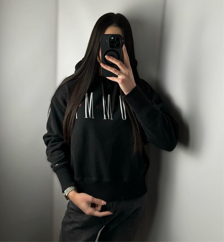 Худі tommy hilfiger чорний кофта з капюшоном толстовка оверсайз томмі