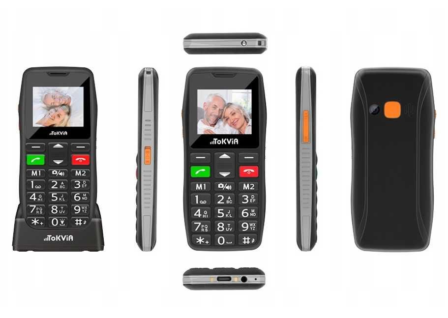 Telefon dla seniora TOKVIA T-102 ze stacją ładującą - nowy