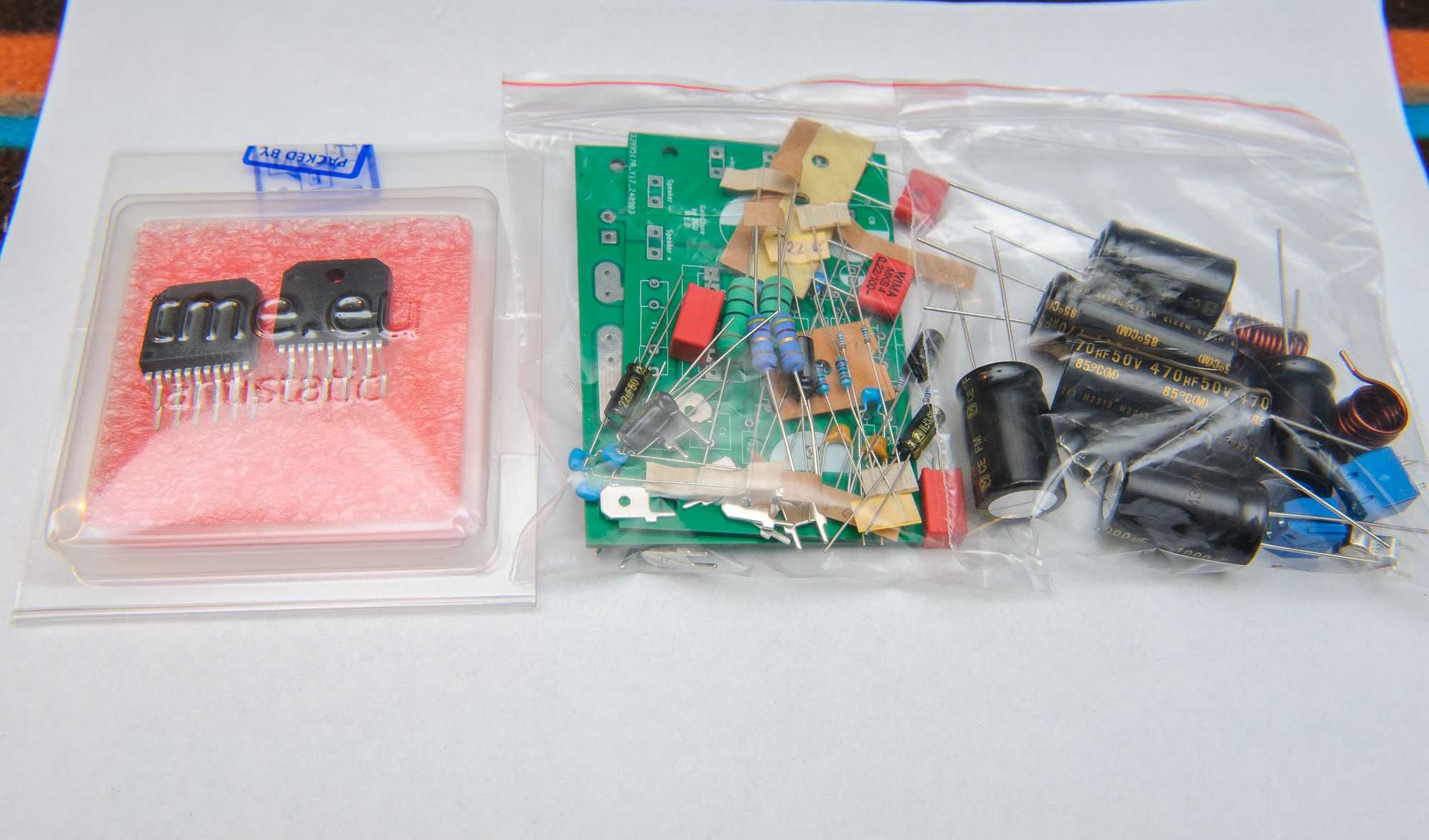 LM3886, GainClone, DIY, PCB z elementami do samodzielnego montażu.