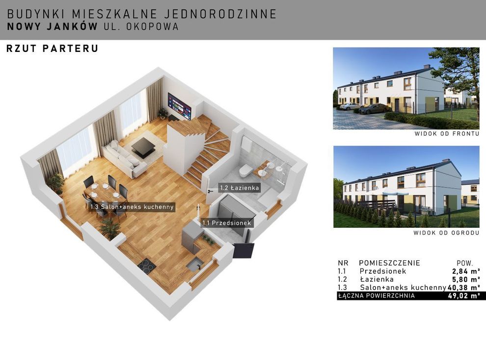 1/2 bliźniaka, 2 m. postojowe NOWY JANKÓW