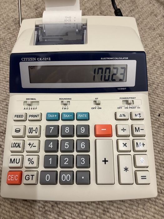 Calculadora de impressão com caixa e instruções