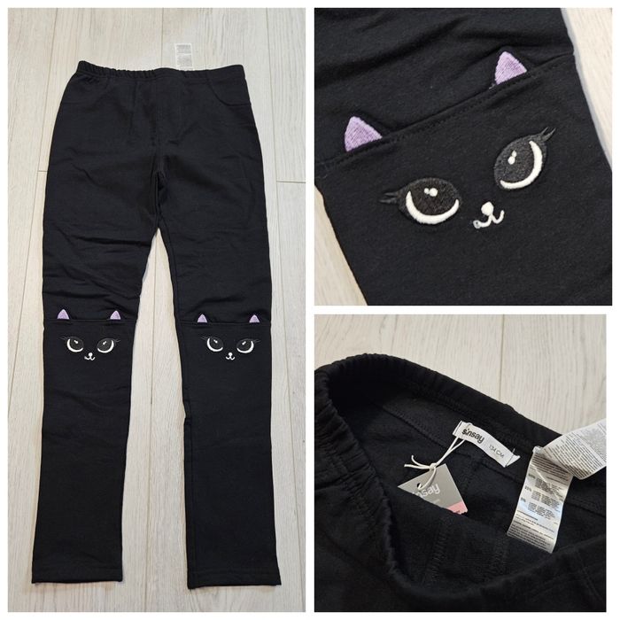 NOWE ocieplane legginsy 134 kotki getry spodnie