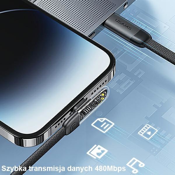 USAMS Kabel kątowy USB-C na USB-CPD 100W Fast Charging Iceflake