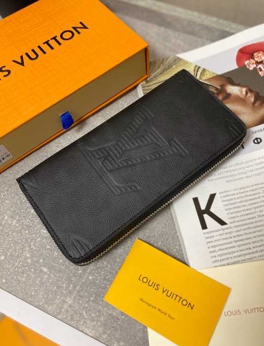 Кожаный органайзер Louis Vuitton черный кошелек Луи Виттон клатч k408