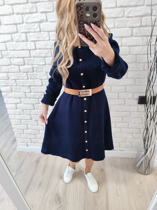 REZERWACJA Granatowa sukienka sweterkowa L