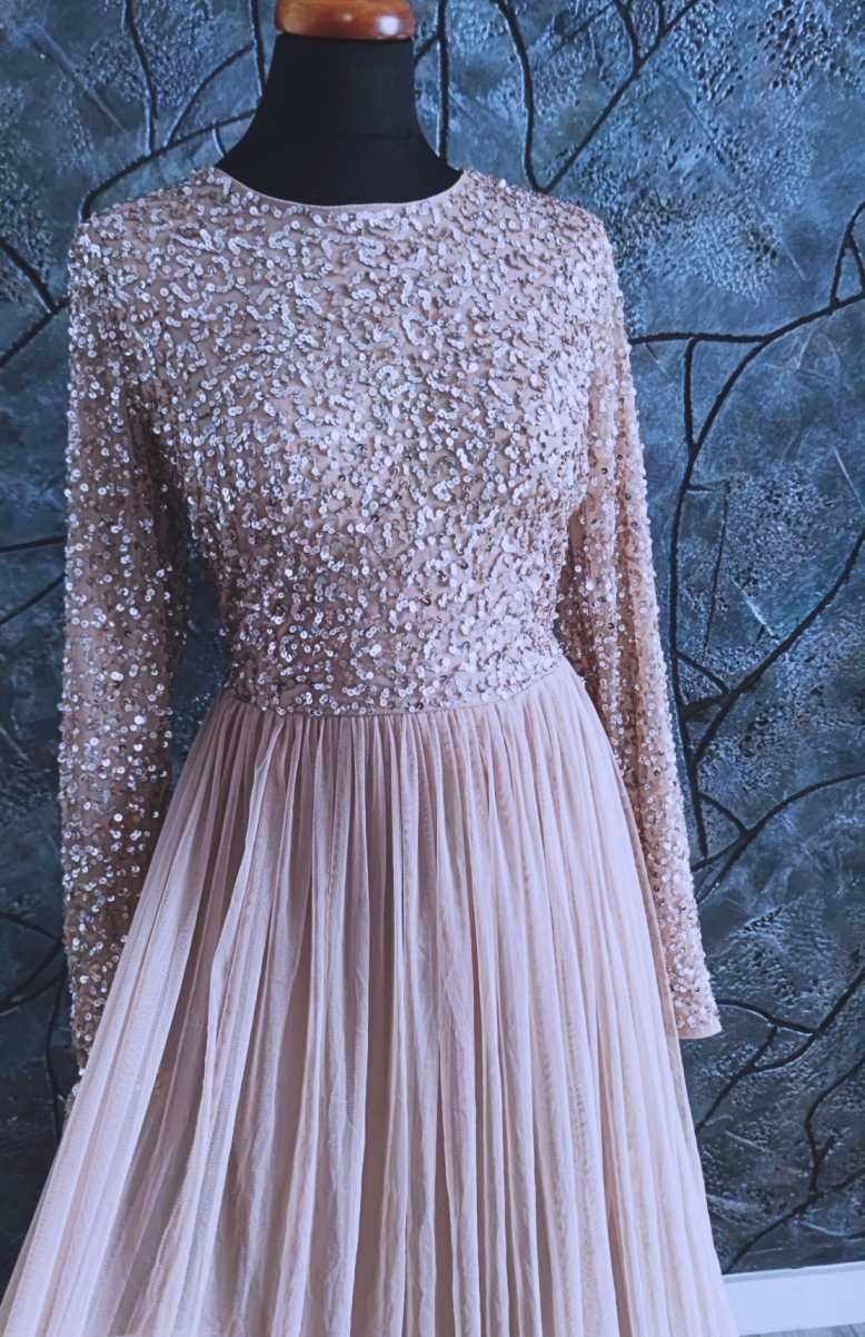 suknia wieczorowa cekinowa błyszcząca rozmiar xl 42 tiulowa długa