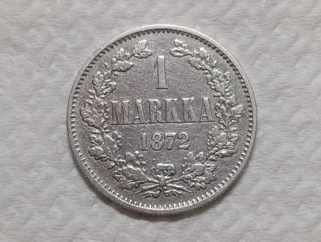 1 марка 1872 рік. Фінляндія. Срібло. Чудова в колекцію.