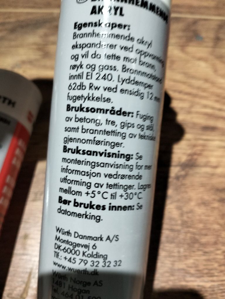 Würth Akryl ogniochronny Biały 310 ml.