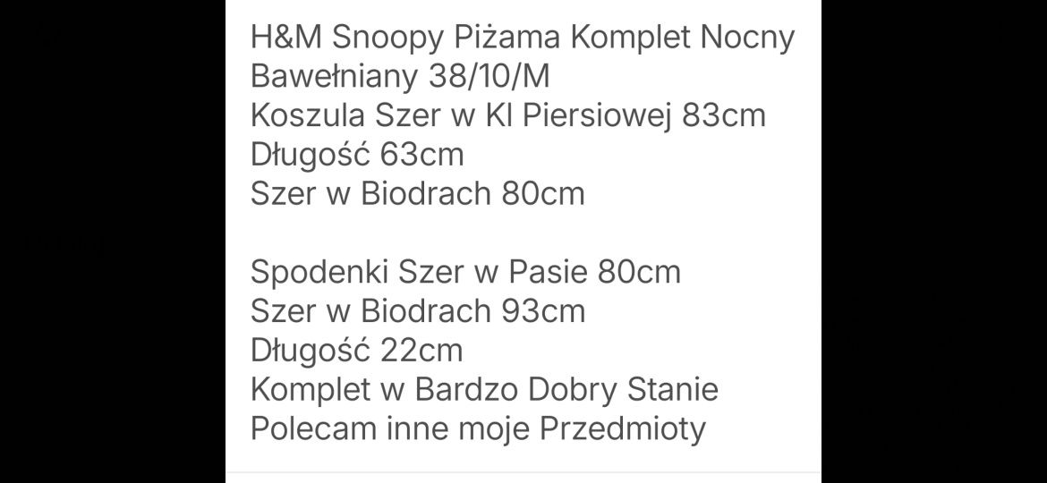 H&M Snoopy Bawełniany Komplet Nocny Piżama Damska 38/10/M