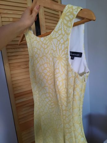Sukienka wesele rozmiar S dopasowana elegancka żółty cytrynowy