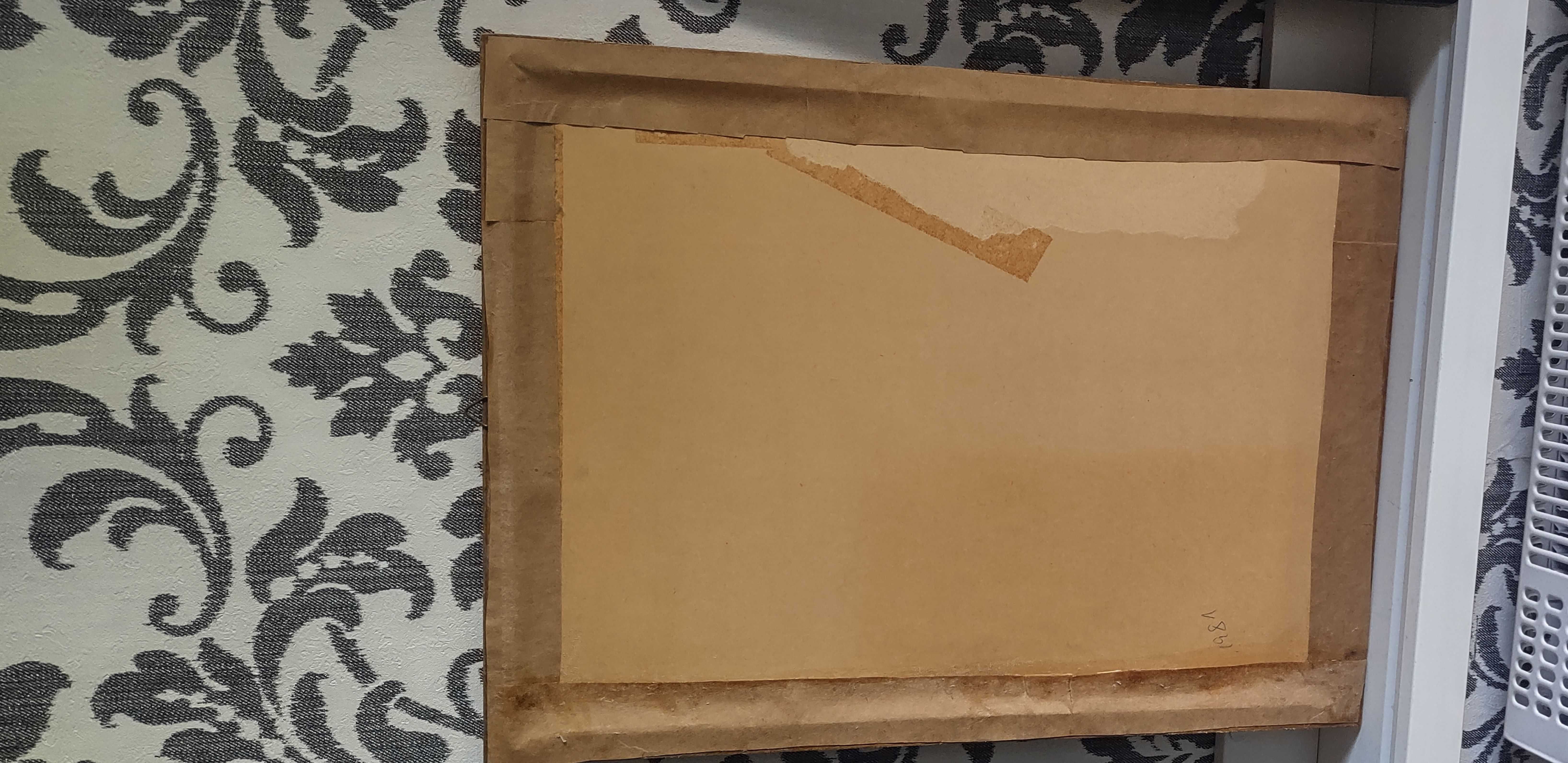 Herb Dołęga szlachecki artystyczna grafika w starej ramie 33x45cm.