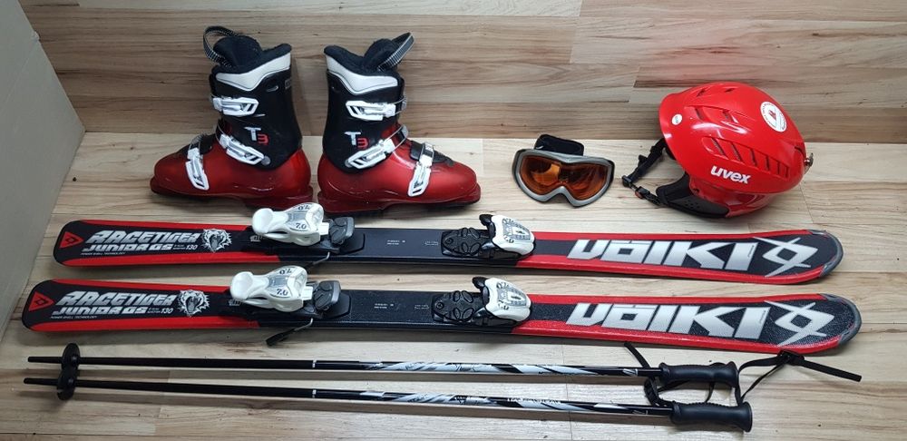 Komplet Narty 130 cm VOLKL Buty roz 38.5 Kijki Kask Gogle
