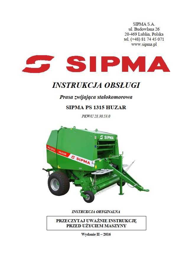 Instrukcja obsługi prasy Sipma PS 1315 Huzar