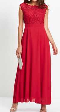 Nowa czerwona sukienka maxi długa wesele osiemnastka 40 L 38 M koronka