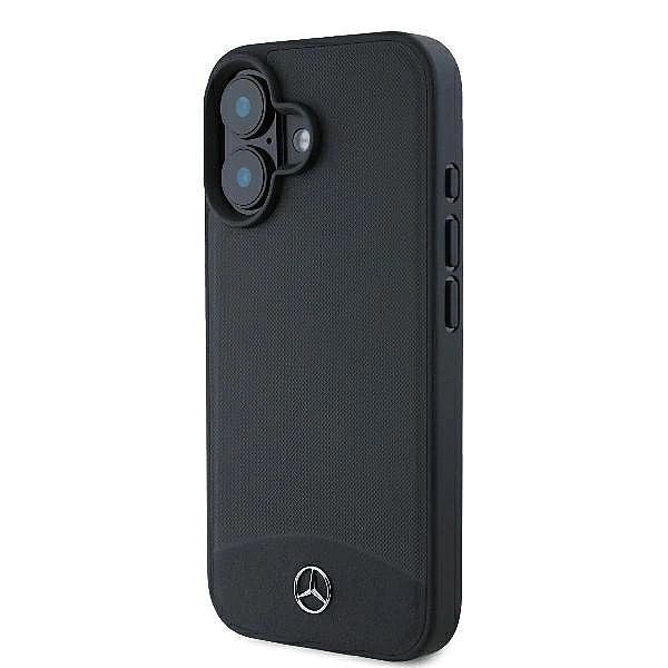 Etui Mercedes Textured And Plain Leather MagSafe na iPhone 16 - czarne
