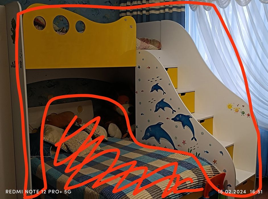 Другий ярус, сходи-шухляди і ліжко з матрасом 90х190, ортопедичним