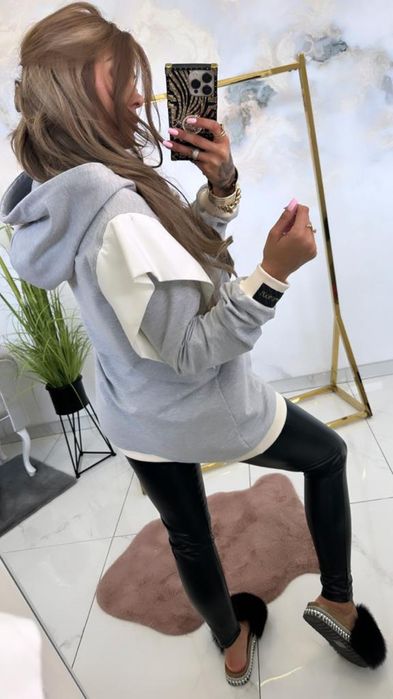 Elegancka bluza tunika z kapturem cyrkonie Lola bianka